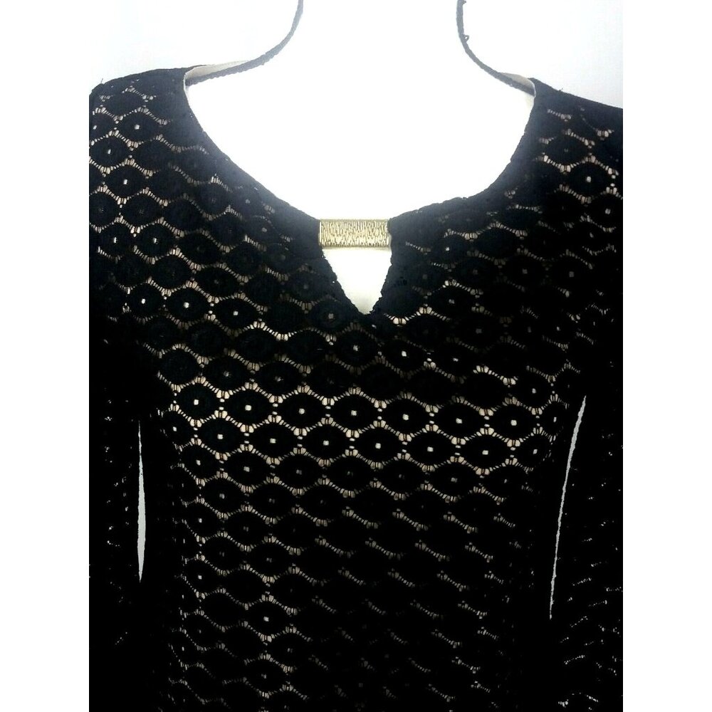Classic Elegance Black Lace Overlay Lined Dress Size Small Shift Cocktail Chic - Picture 2 of 10